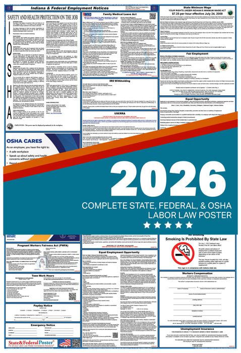 Indiana State and Federal Labor Law Poster 2026 - State and Federal Poster