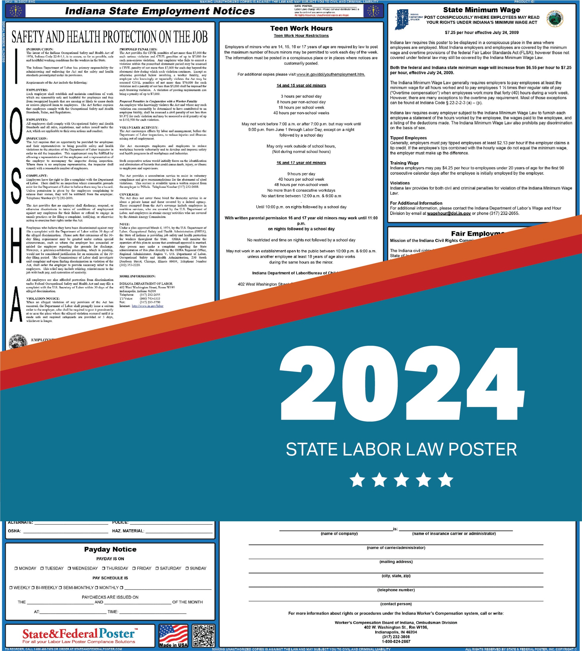 Indiana State Labor Law Poster 2025 — State and Federal Poster