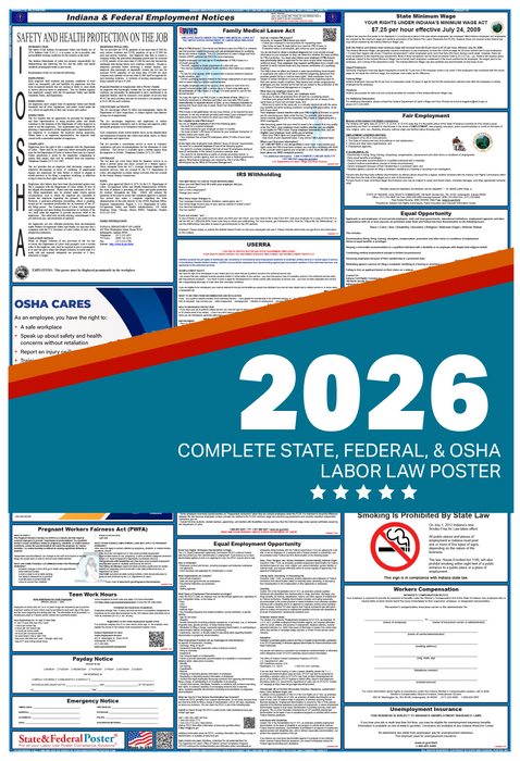 Digital Indiana Labor Law Poster 2026 - State and Federal Poster
