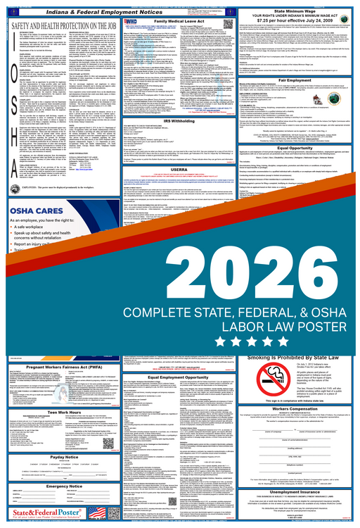 Digital Indiana Labor Law Poster 2026 - State and Federal Poster