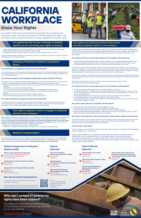 California Workplace Know Your Rights - State and Federal Poster