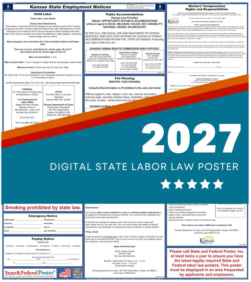 Kansas State Labor Law Poster 2027 - State and Federal Poster