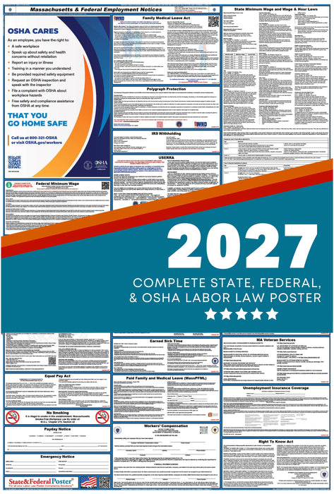 Massachusetts State and Federal Labor Law Poster 2027 - State and Federal Poster