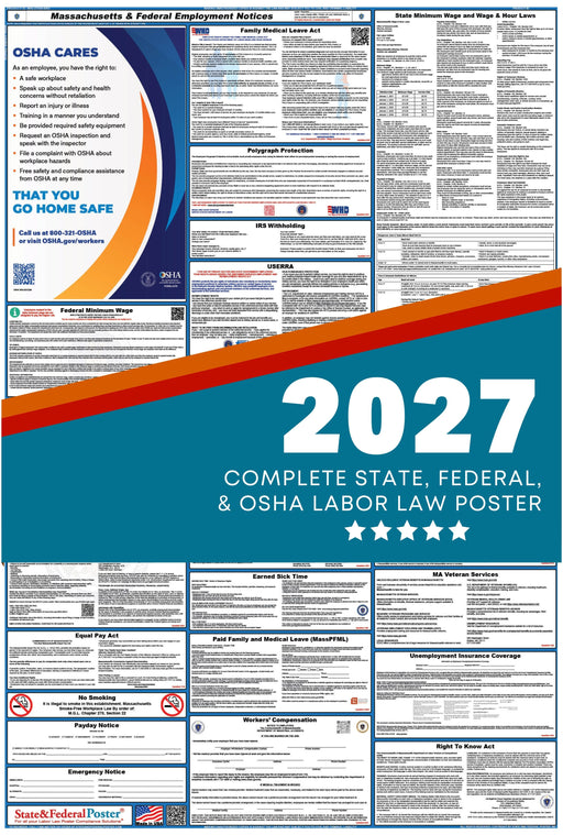 Massachusetts State and Federal Labor Law Poster 2027 - State and Federal Poster