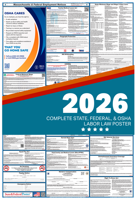 Digital Massachusetts Labor Law Poster 2026 - State and Federal Poster