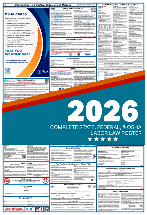 Digital Massachusetts Labor Law Poster 2026 - State and Federal Poster