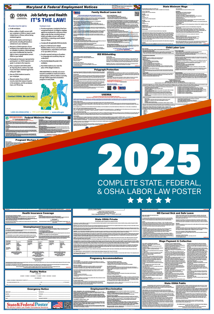 OSHA Required Laminated Posters 2025 Maryland & Federal Labor Law ...