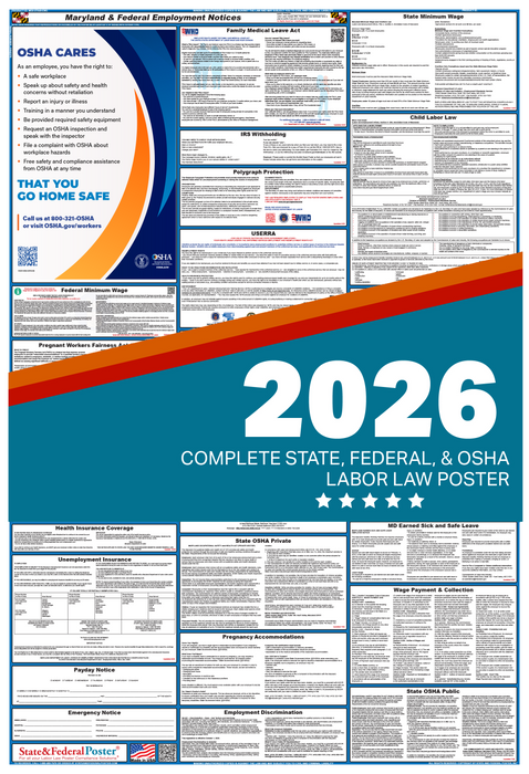 Digital Maryland Labor Law Poster 2026 - State and Federal Poster