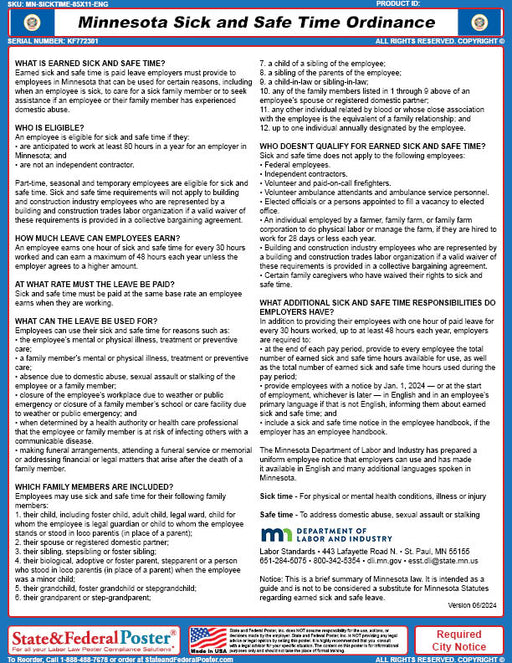 Digital Minnesota Sick and Safe Time Ordinance - State and Federal Poster