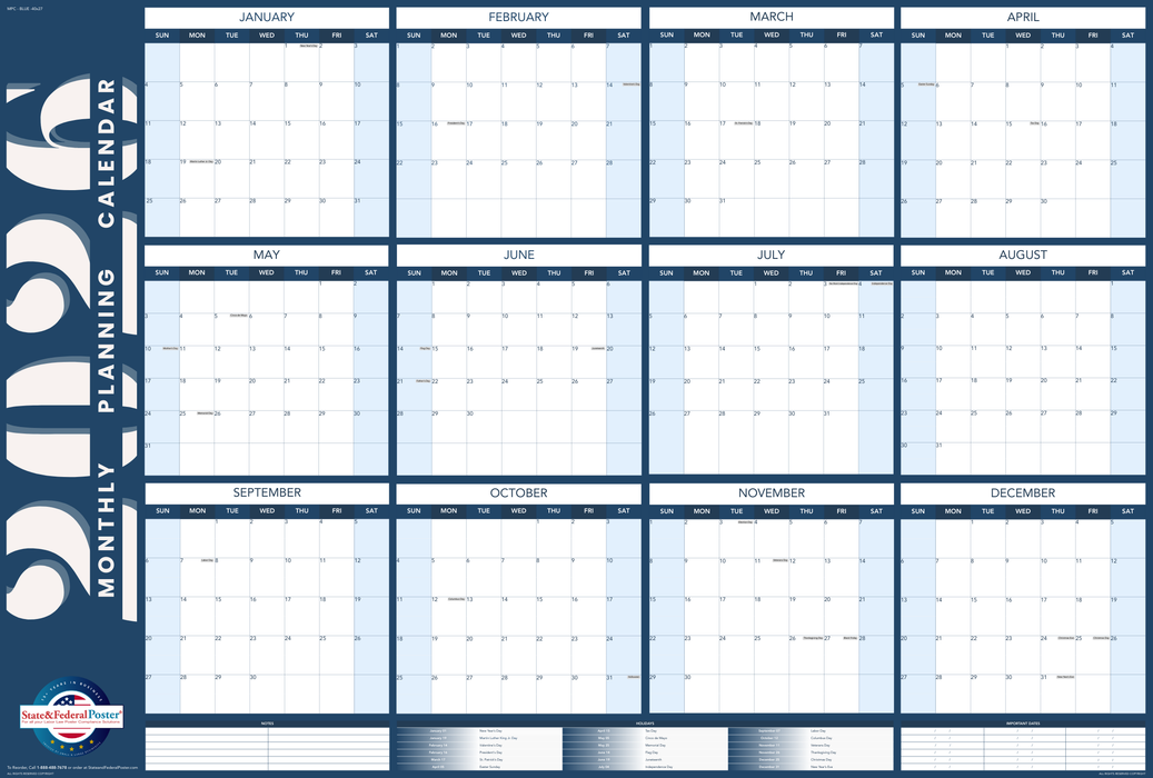 2026 Monthly Planning Calendar 40x27 - Horizontal