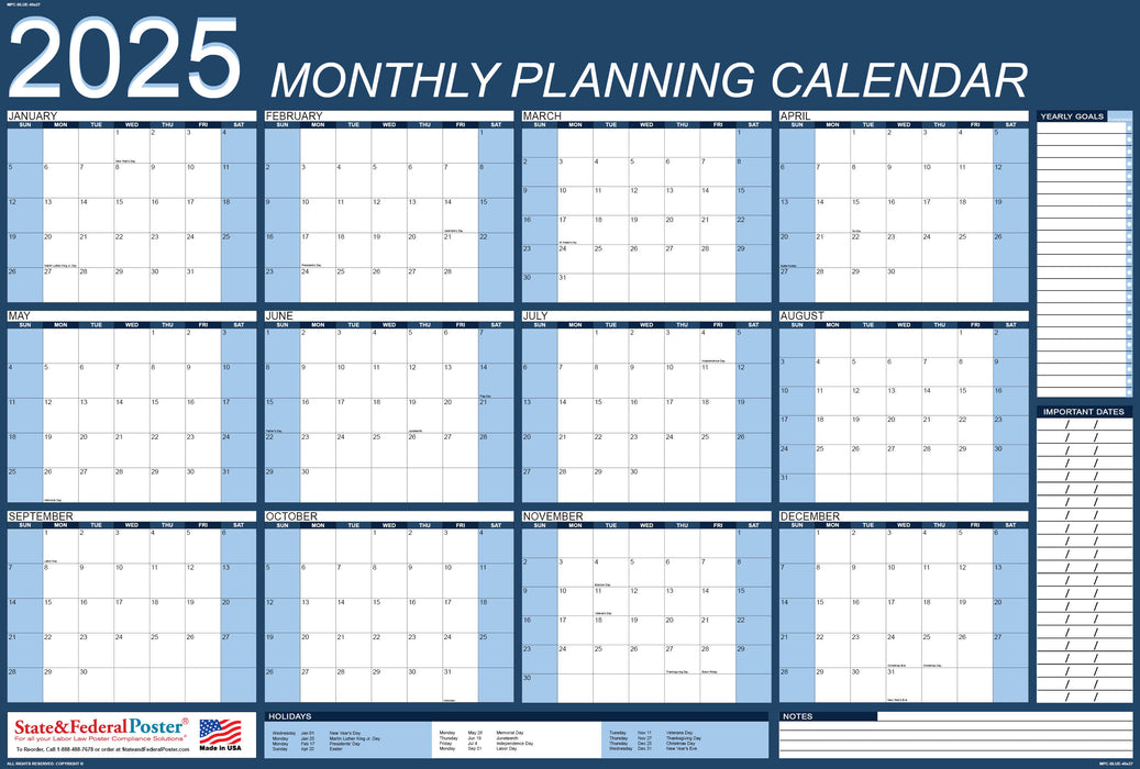 2025 Monthly Planning Calendar 40x27 - Horizontal