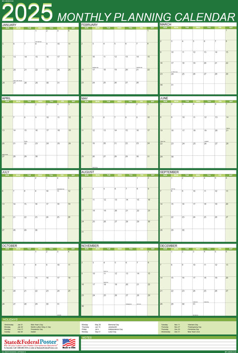 2025 Monthly Planning Calendar 27x40 - Vertical