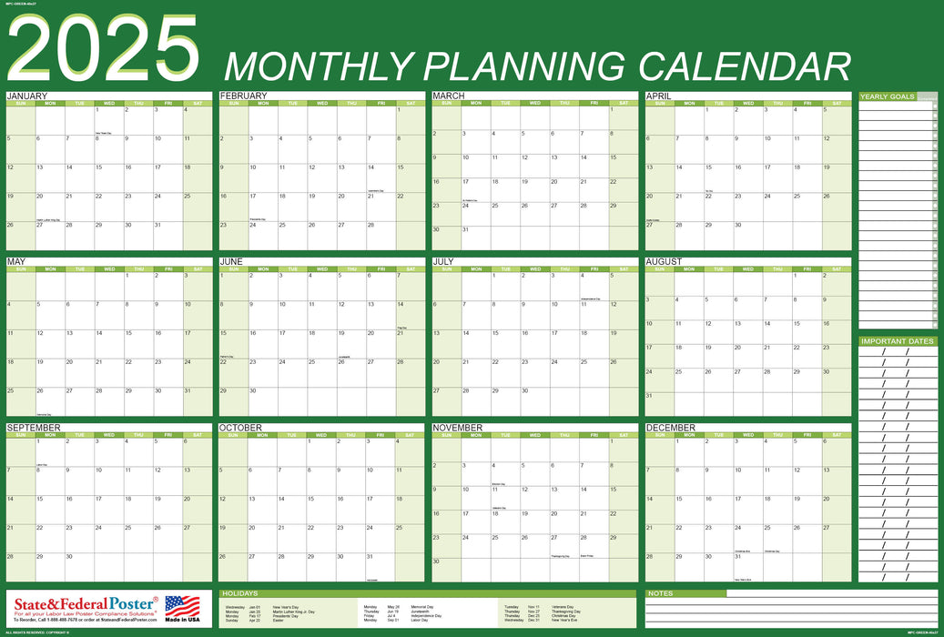 2025 Monthly Planning Calendar 40x27 - Horizontal