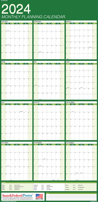 2024 Monthly Planning Calendar 20x40 - Vertical