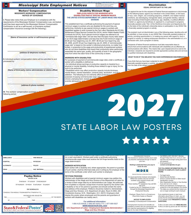 Mississippi State Labor Law Poster 2027 - State and Federal Poster