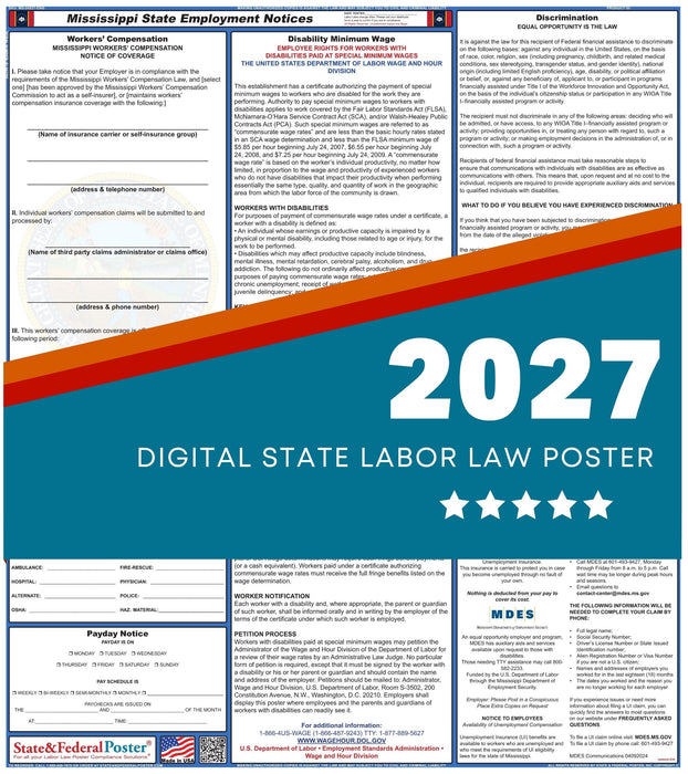 Mississippi State Labor Law Poster 2027 - State and Federal Poster