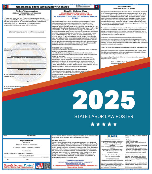 PREORDER - Mississippi State Labor Law Poster 2025