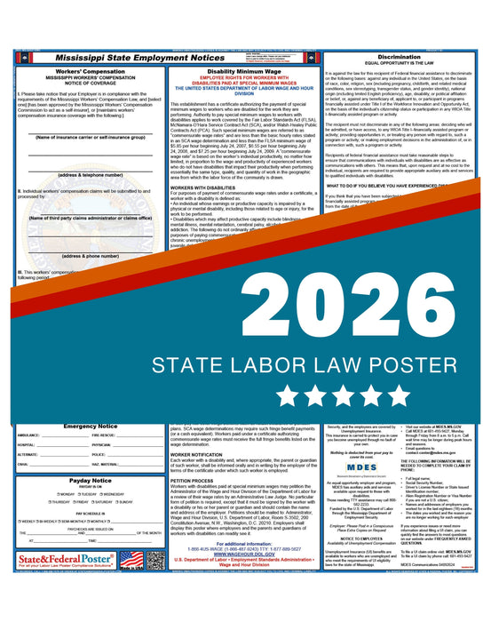 PREORDER - Mississippi State Labor Law Poster 2026