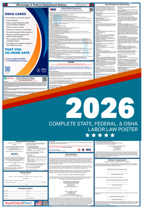 Digital Mississippi Labor Law Poster 2026 - State and Federal Poster