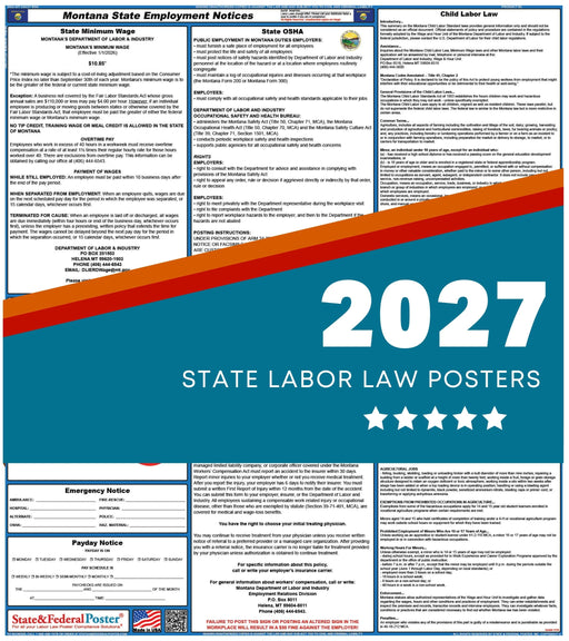 Montana State Labor Law Poster 2027 - State and Federal Poster