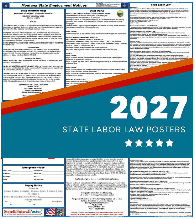 Montana State Labor Law Poster 2027 - State and Federal Poster