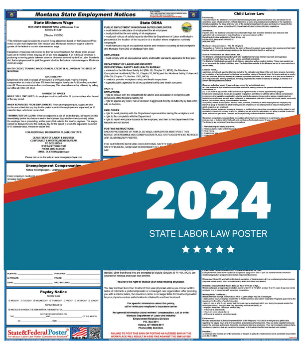 Montana State Labor Law Poster 2024 — State and Federal Poster