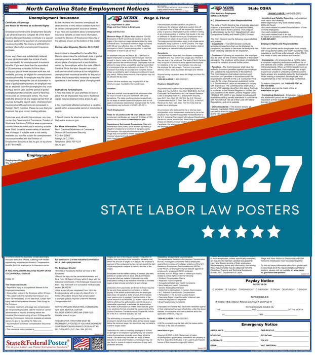 North Carolina State Labor Law Poster 2027 - State and Federal Poster