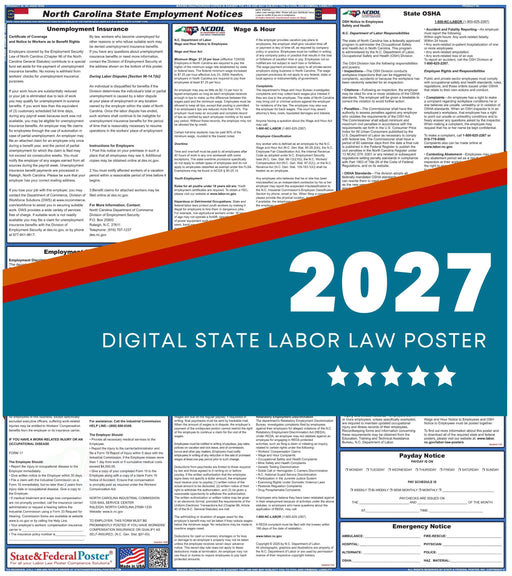 North Carolina State Labor Law Poster 2027 - State and Federal Poster