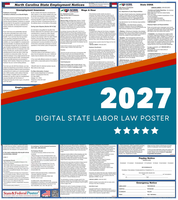 North Carolina State Labor Law Poster 2027 - State and Federal Poster
