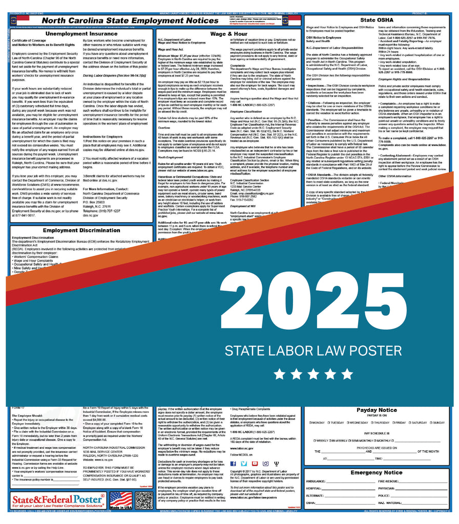North Carolina State Labor Law Poster 2025
