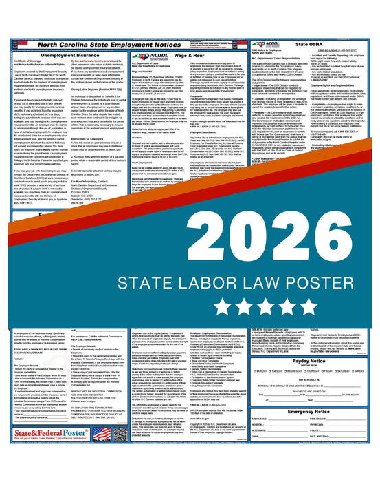 PREORDER - North Carolina State Labor Law Poster 2026