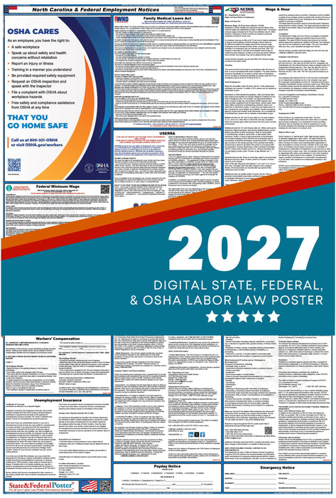 Digital North Carolina Labor Law Poster 2027 - State and Federal Poster