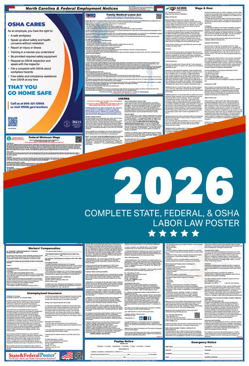 North Carolina State and Federal Labor Law Poster 2026 - State and Federal Poster