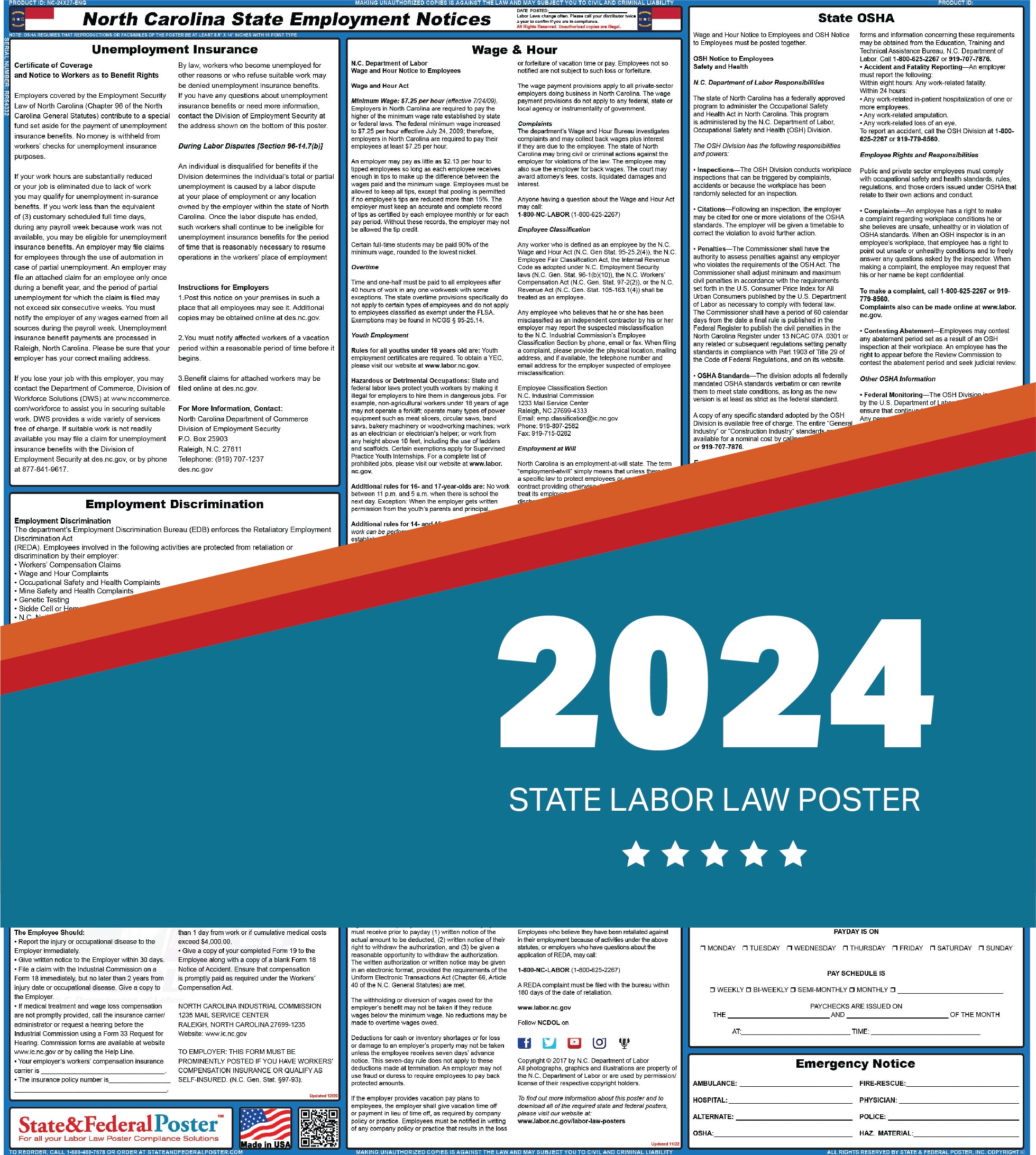 North Carolina State Labor Law Poster 2024 — State and Federal Poster