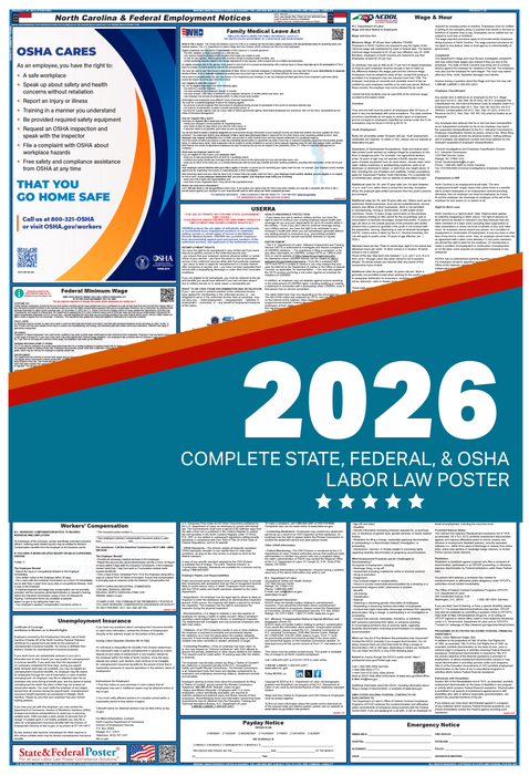 Digital North Carolina Labor Law Poster 2026 - State and Federal Poster