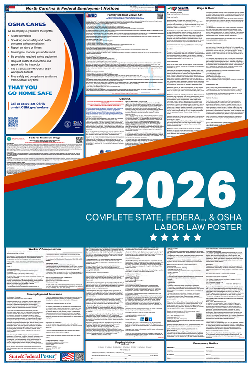 Digital North Carolina Labor Law Poster 2026 - State and Federal Poster