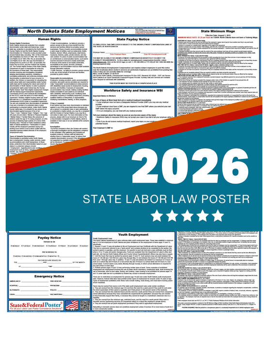 PREORDER - North Dakota State Labor Law Poster 2026