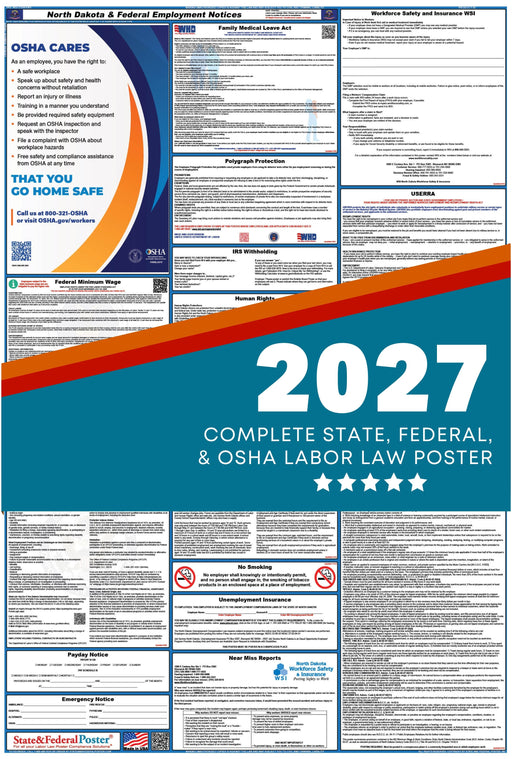 North Dakota State and Federal Labor Law Poster 2027 - State and Federal Poster