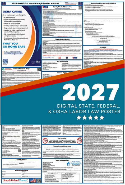 Digital North Dakota Labor Law Poster 2027 - State and Federal Poster