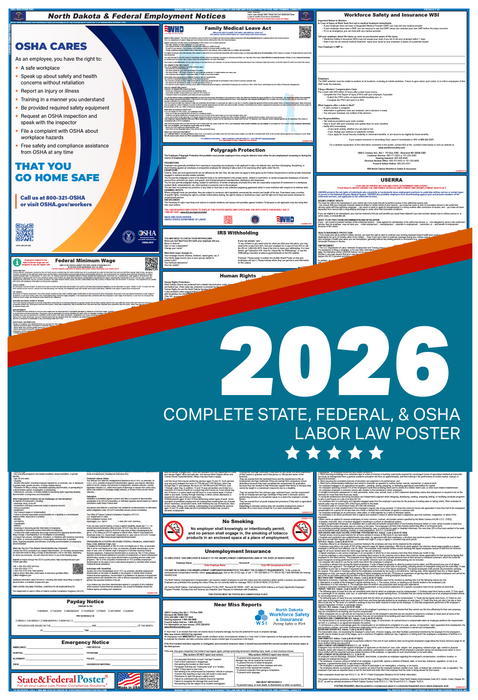 Digital North Dakota Labor Law Poster 2026 - State and Federal Poster