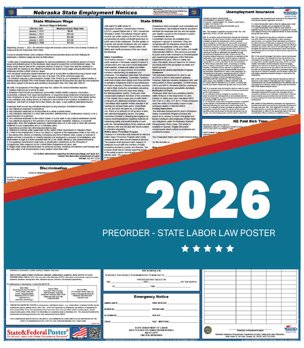 Statief Labo Nebraska State Labor Law Poster 2026 — State and Federal Poster