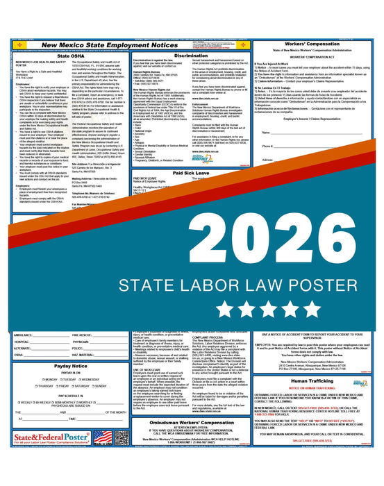 PREORDER - New Mexico State Labor Law Poster 2026