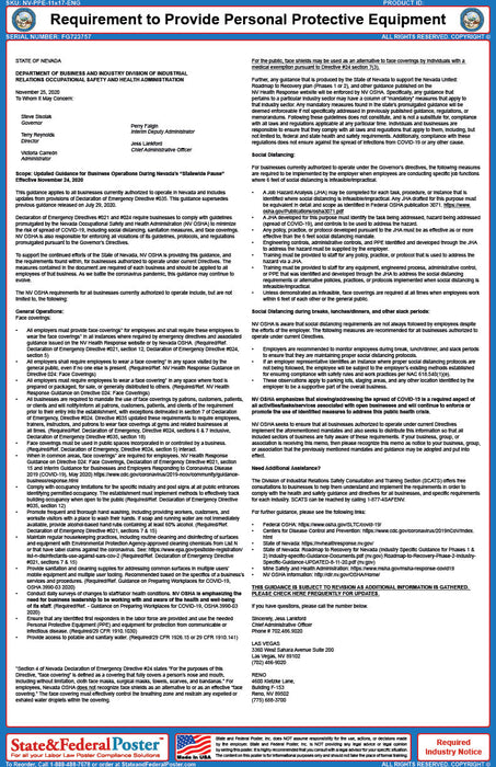 Digital Nevada Requirement to Provide Personal Protective Equipment Poster