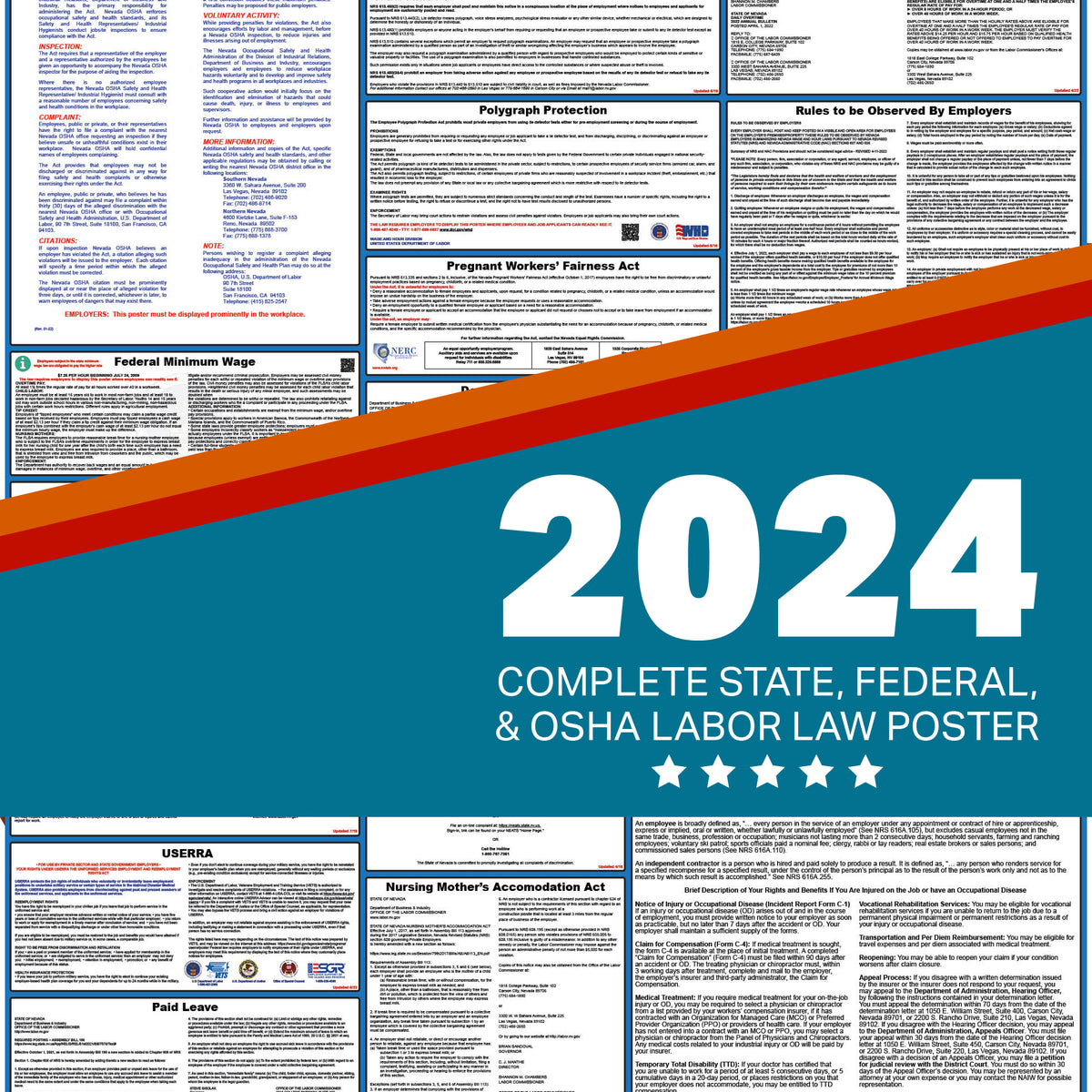 PREORDER - Nevada State and Federal Labor Law Poster 2024 — State and  Federal Poster