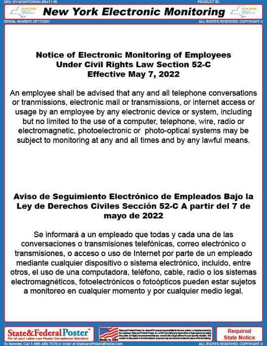 Digital New York Notice of Electronic Monitoring Poster (Bilingual)