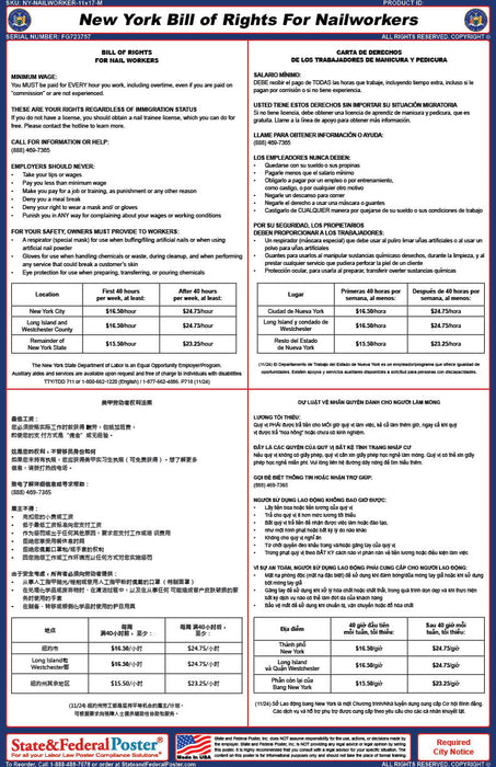 Digital New York Bill of Rights for Nailworkers Notice (Multilingual)