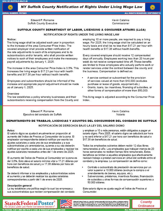 Digital Suffolk County, New York Living Wage Poster (Bilingual)