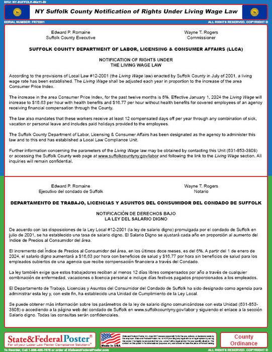 Digital Suffolk County, New York Living Wage Poster (Bilingual)