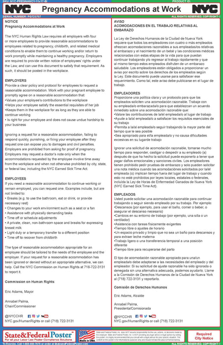 Digital New York City Pregnancy Accommodation Poster (Bilingual)