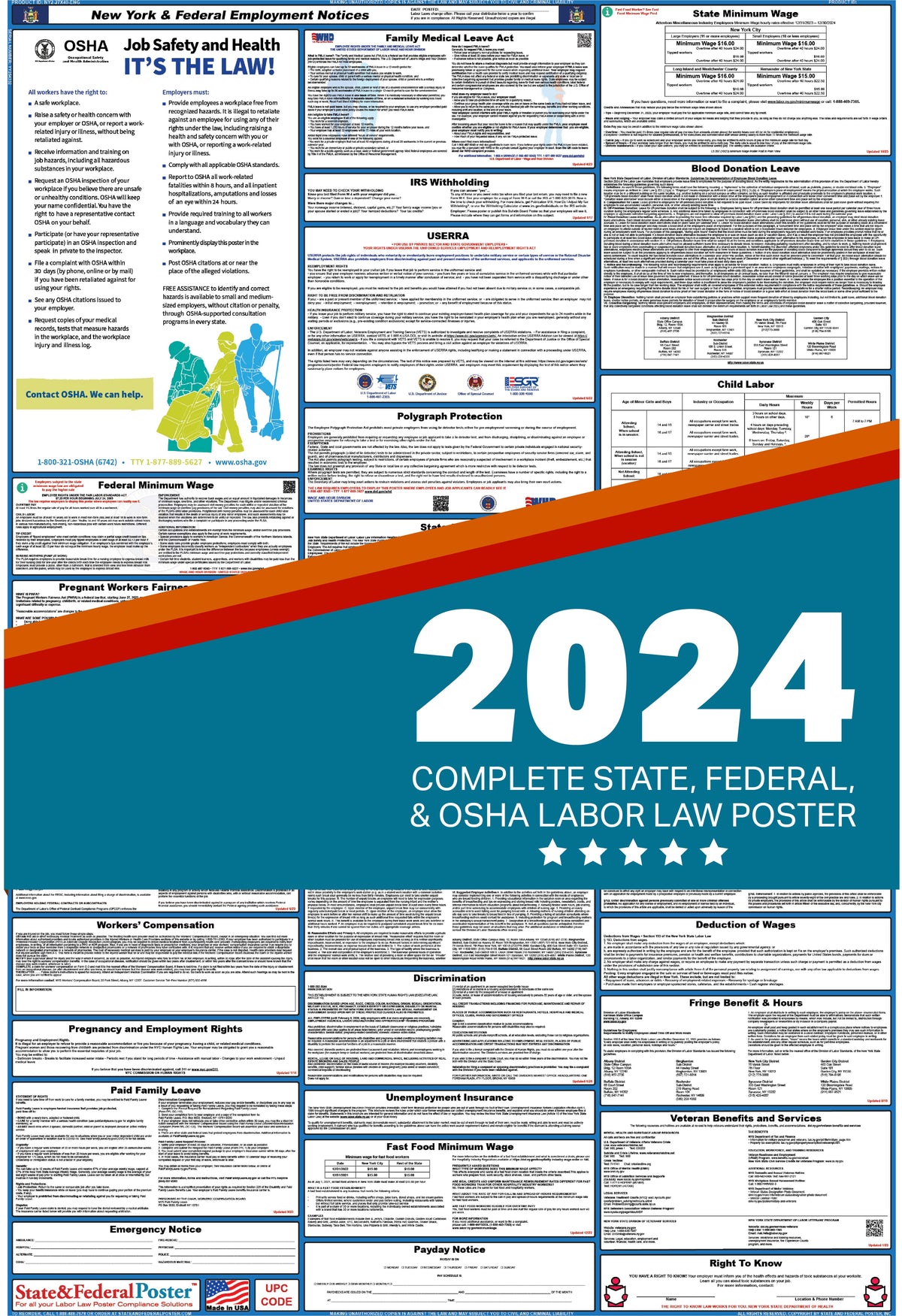  2024 New York (NY) State Labor Law Poster - State, Federal and  OSHA Compliant Laminated Poster - Ideal for Posting in The Workplace -  Perfect for Common Rooms and Cafeterias 